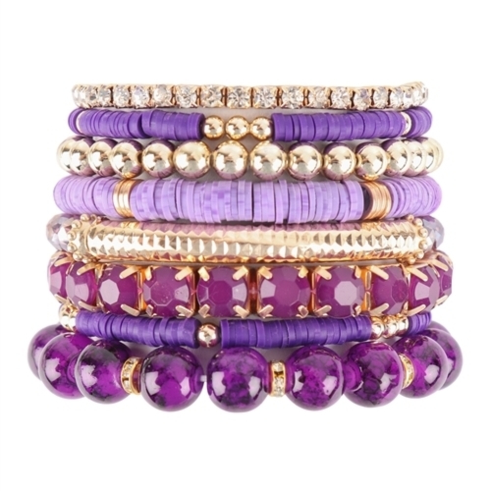 Purple and Gold Beaded Bracelet Set